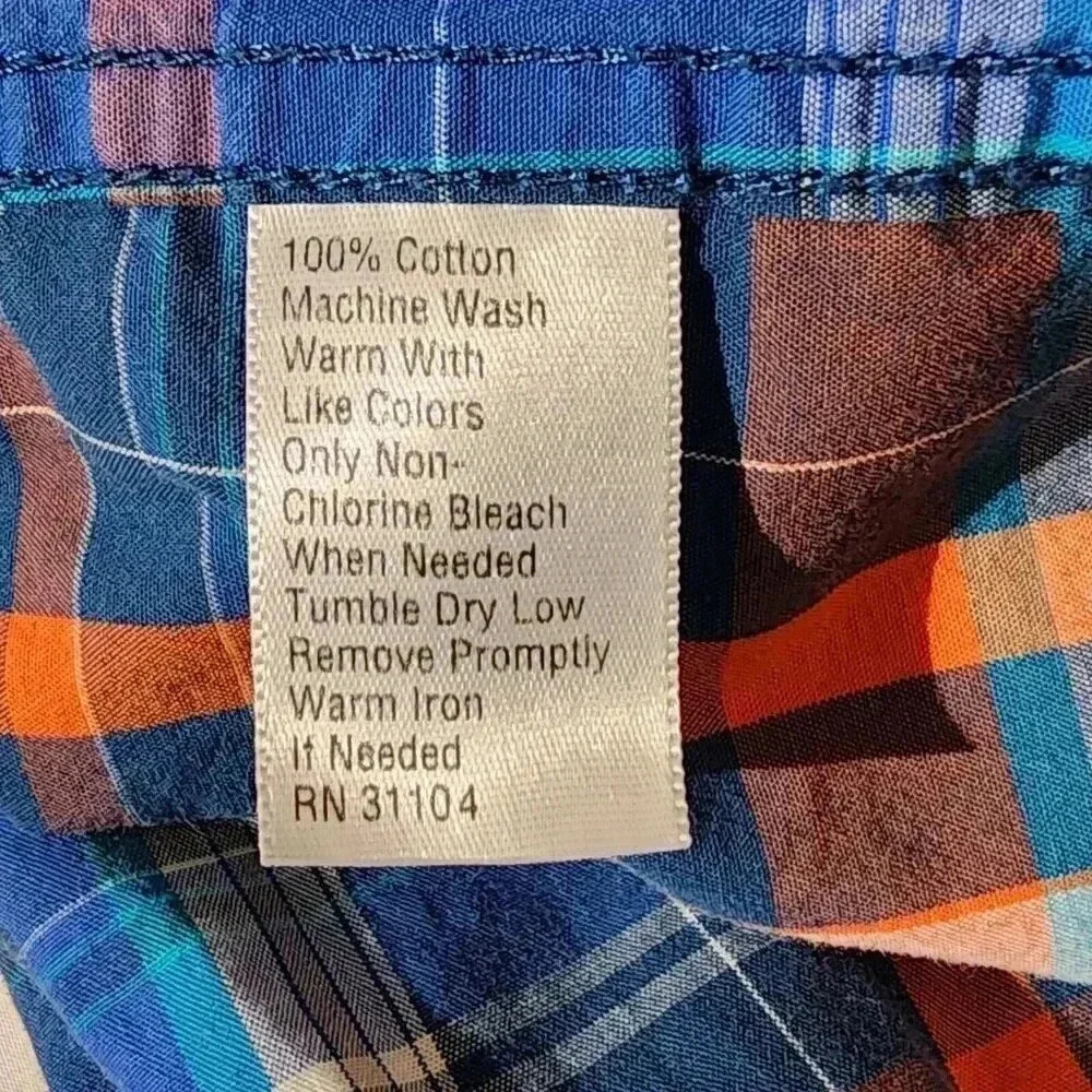 Red Camel Button Up Shirt Mens XL Long Sleeve Blue Plaid Cotton Casual Western - Picture 5 of 5